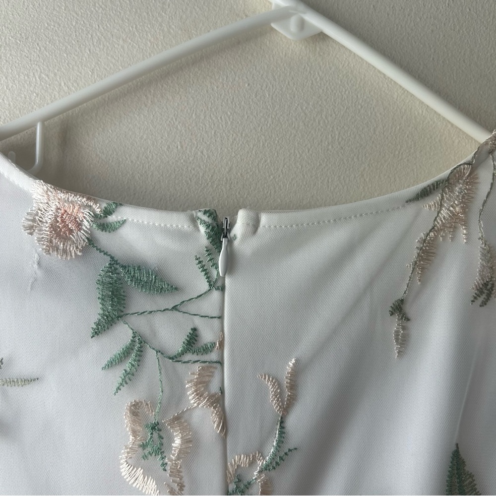 Polagram Floral Appliqué Tulle Midi Dress White Green Pink M - Picture 9 of 12